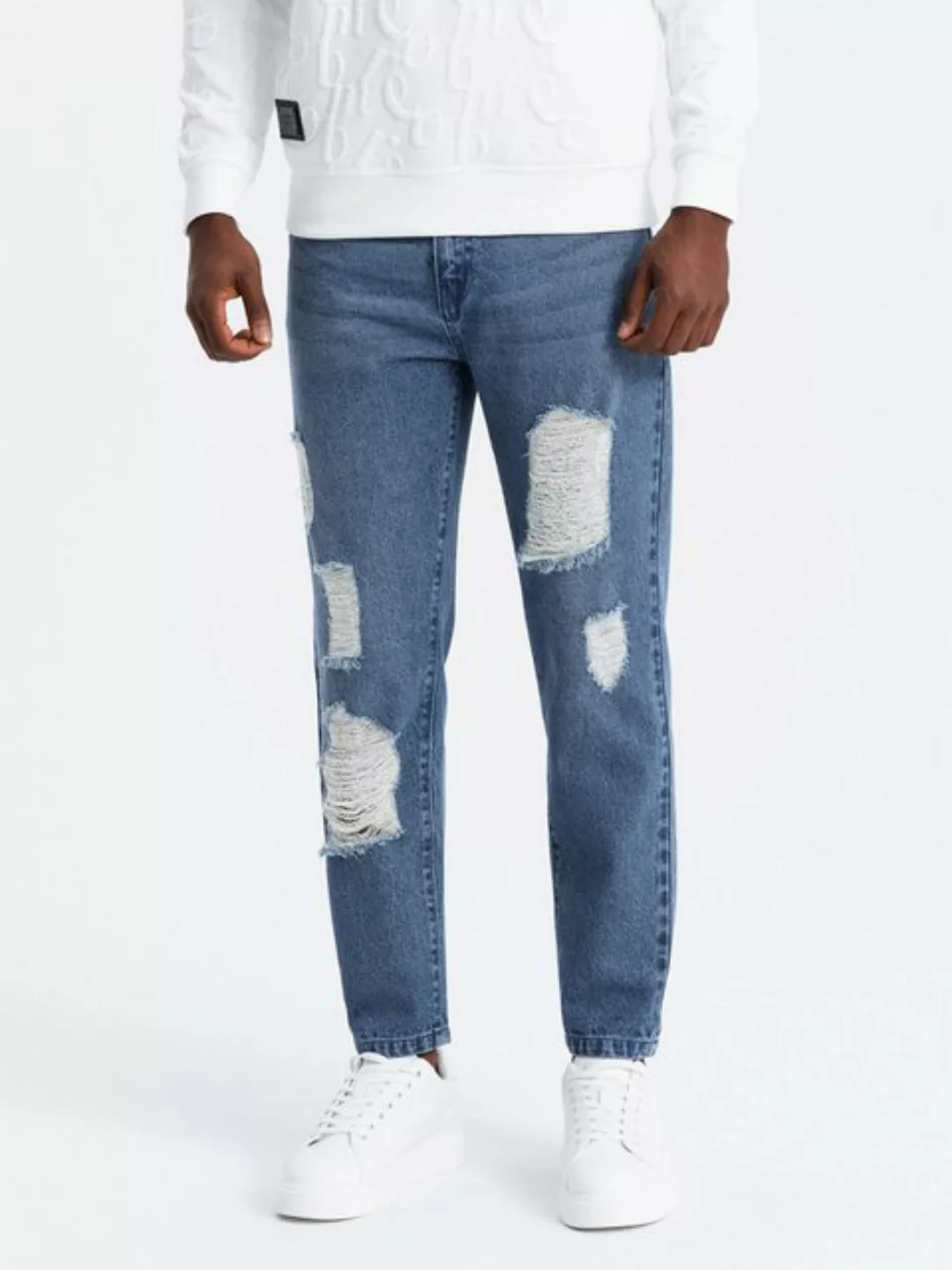 OMBRE Destroyed-Jeans Herren TAPERED FIT Denim-Hose günstig online kaufen