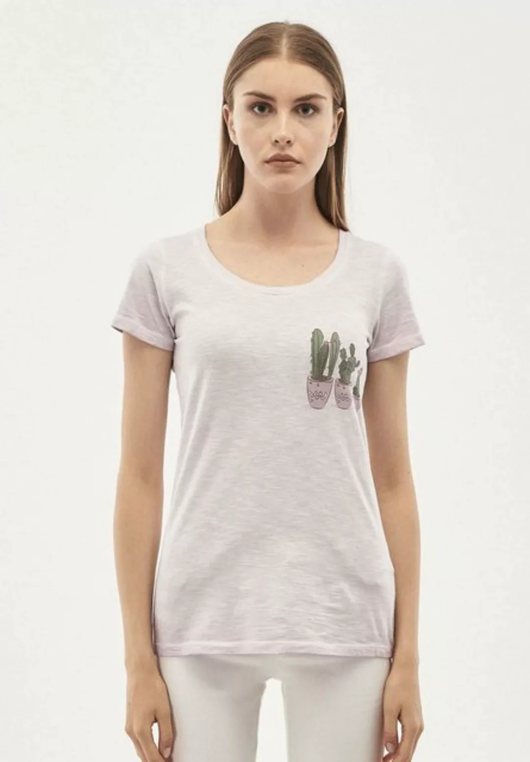 Garment Dyed T-shirt Aus Bio Baumwolle Mit Kaktus-print günstig online kaufen