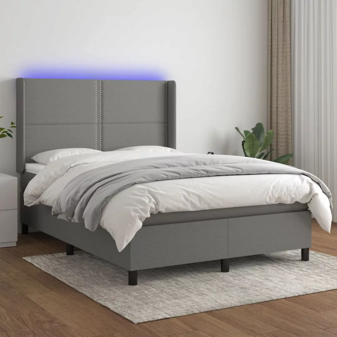 vidaXL Bettgestell Boxspringbett mit Matratze LED Dunkelgrau 140x200 cm Sto günstig online kaufen