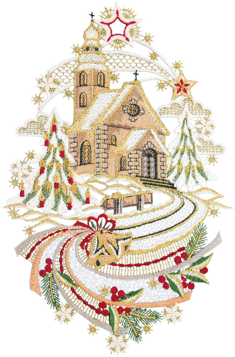 W. Reuter & Sohn - Plauener Spitze Fensterbild "Weihnachtskirche", Made in günstig online kaufen