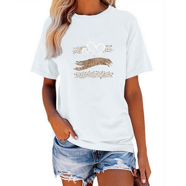 PYL T-Shirt Damen Sommer Kurzarmbluse Leopardenmuster Print-Shirt Casual T- günstig online kaufen