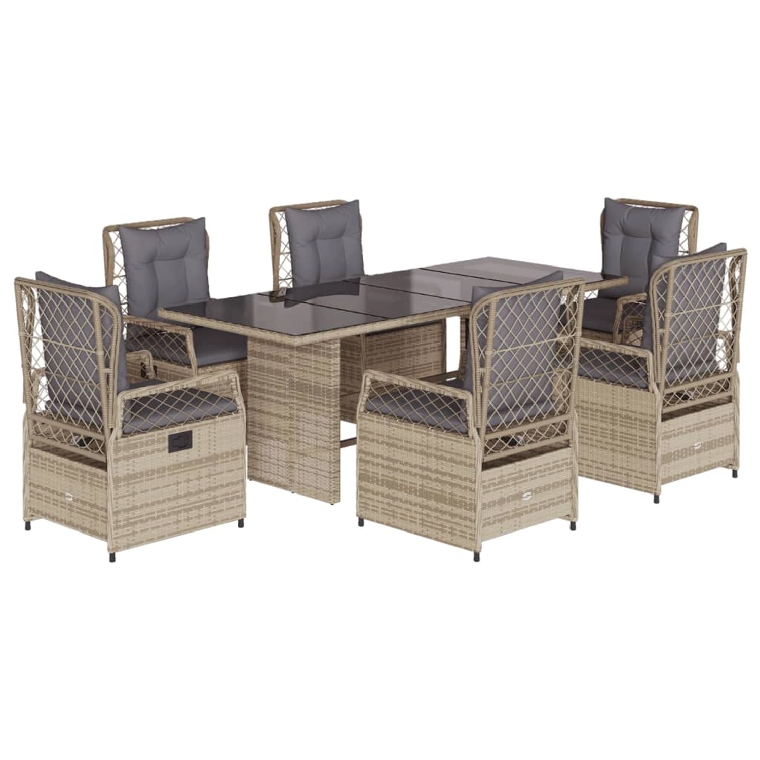 vidaXL 7-Tlg Garten-Essgruppe mit Kissen Beige Poly Rattan 3262932 günstig online kaufen
