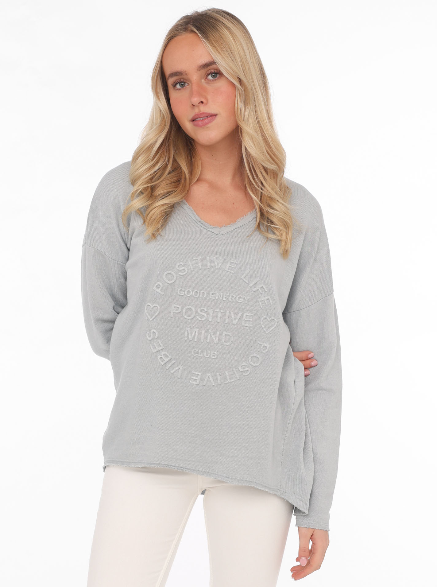 Zwillingsherz Sweatshirt "Sweatshirt BW "Positive Mind"", mit V-Ausschnitt günstig online kaufen