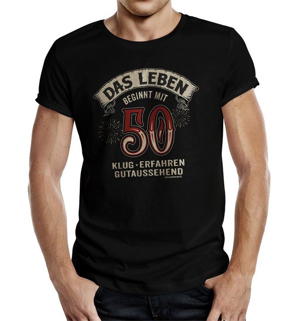 RAHMENLOS® T-Shirt Geschenk zum runden Geburtstag - Leben beginnt mit 50 günstig online kaufen