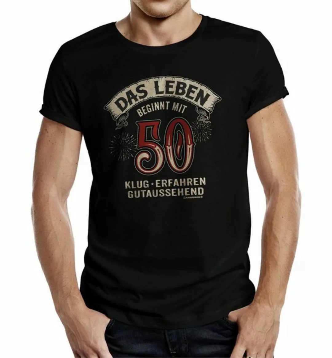 RAHMENLOS® T-Shirt Geschenk zum runden Geburtstag - Leben beginnt mit 50 günstig online kaufen