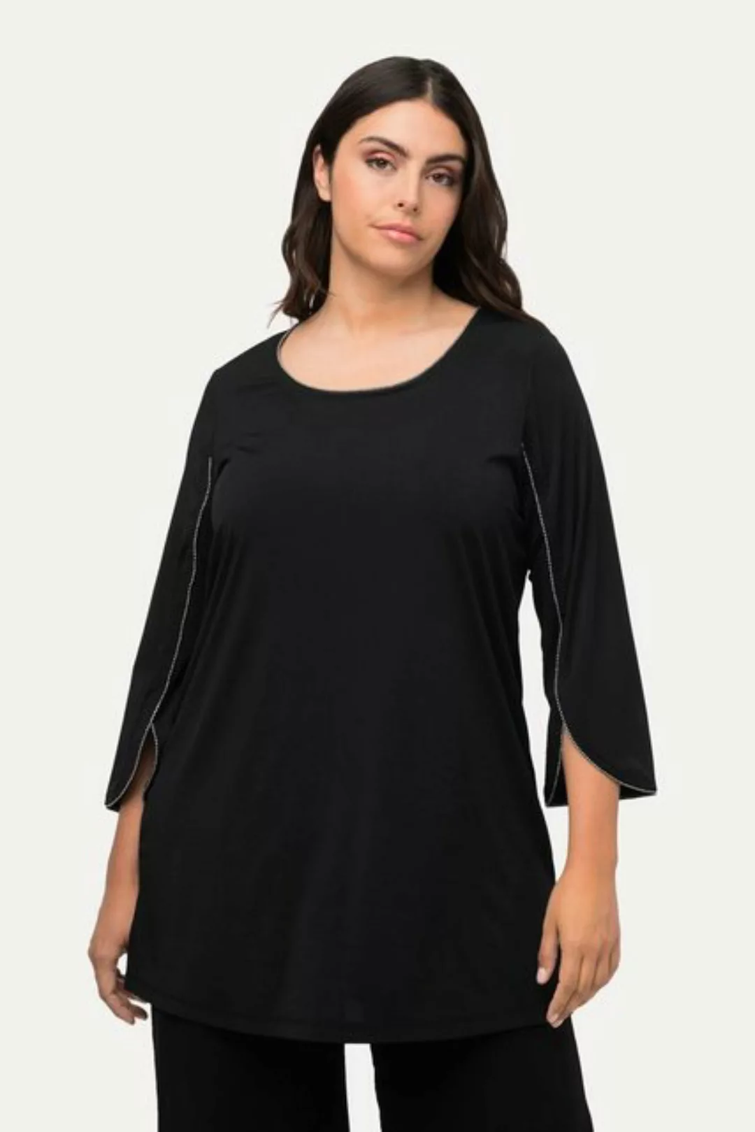 Ulla Popken Longshirt Tunika Ziersteine A-Linie Rundhals 3/4-Cape-Ärmel günstig online kaufen