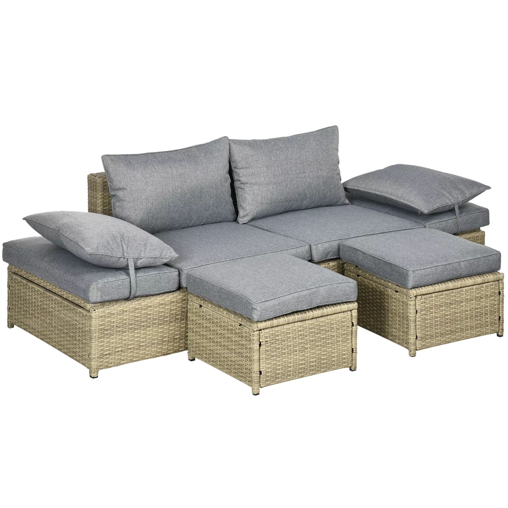 Rattan Gartenmöbel-Set  Gartengarnitur mit Kissen, 2x Sofa, 2x Fußhocker, V günstig online kaufen