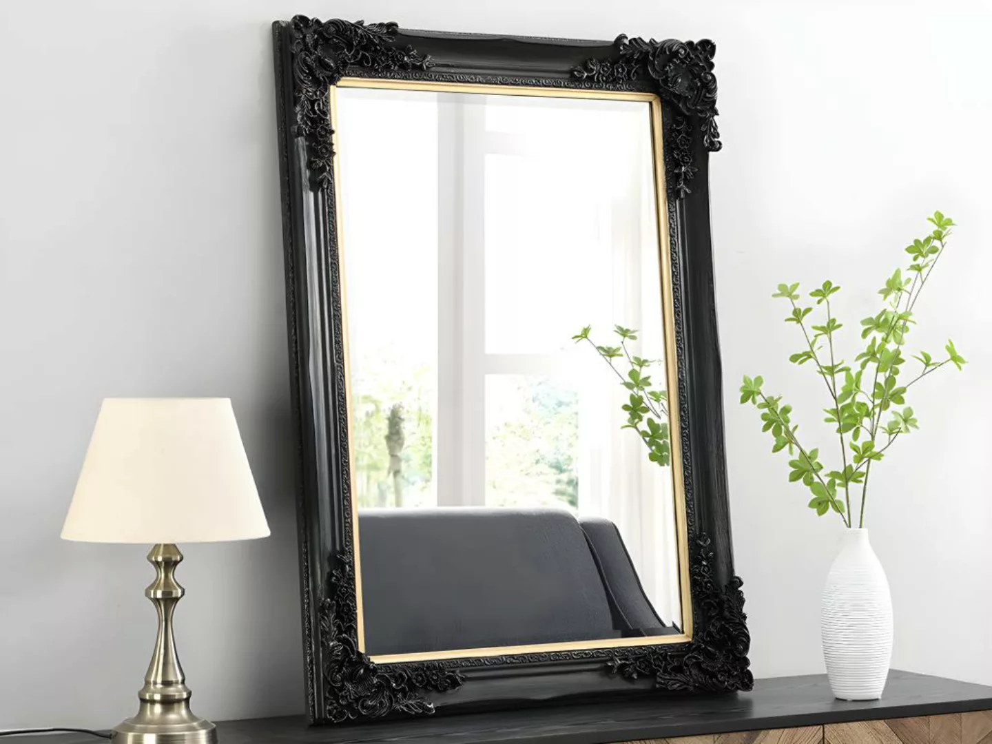 Spiegel mit Zierleisten - H.109 cm - Eukalyptusholz - Schwarz - ATALAYA günstig online kaufen