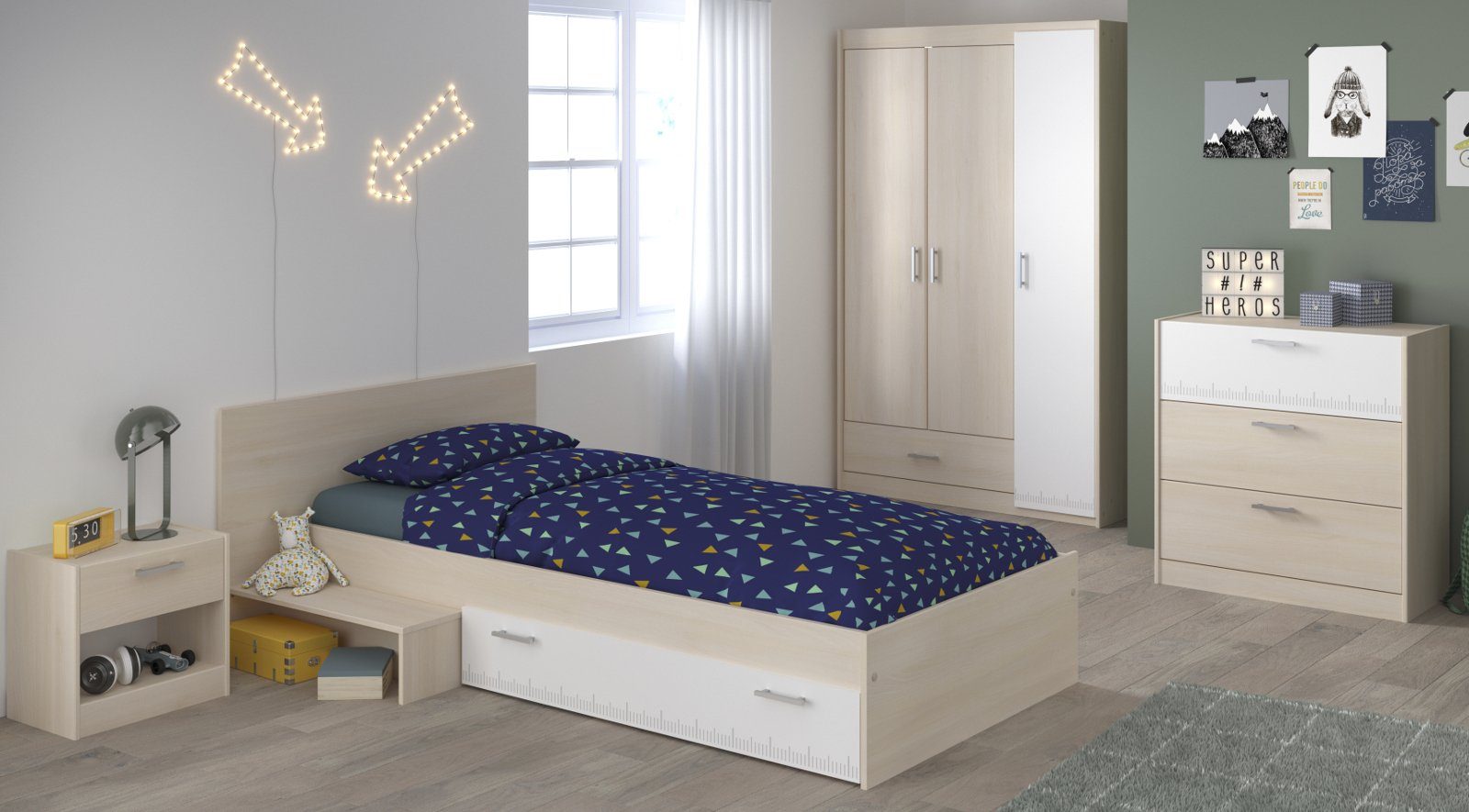 Parisot Jugendzimmer-Set Charly, (4-teilig, Stauraumbett 90x200 günstig online kaufen