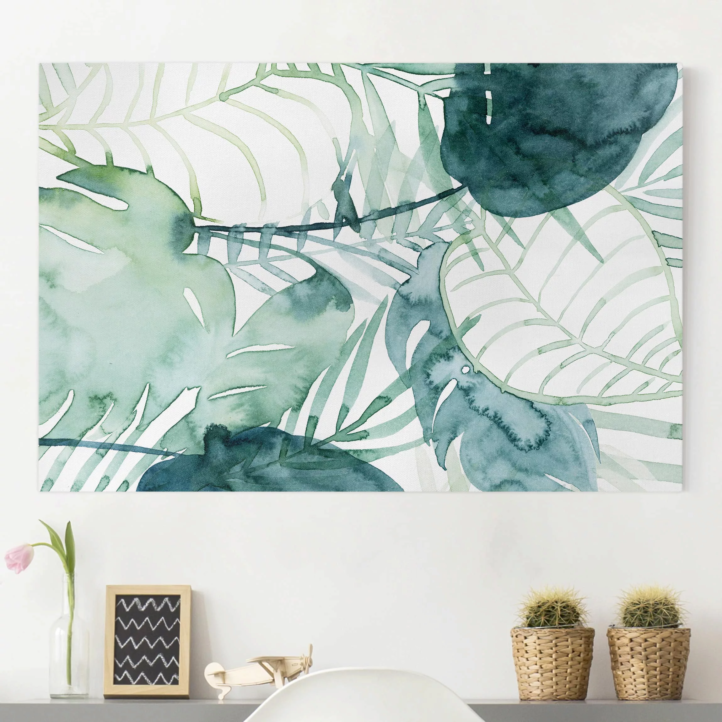 Leinwandbild Botanik - Querformat Palmwedel in Wasserfarbe II günstig online kaufen