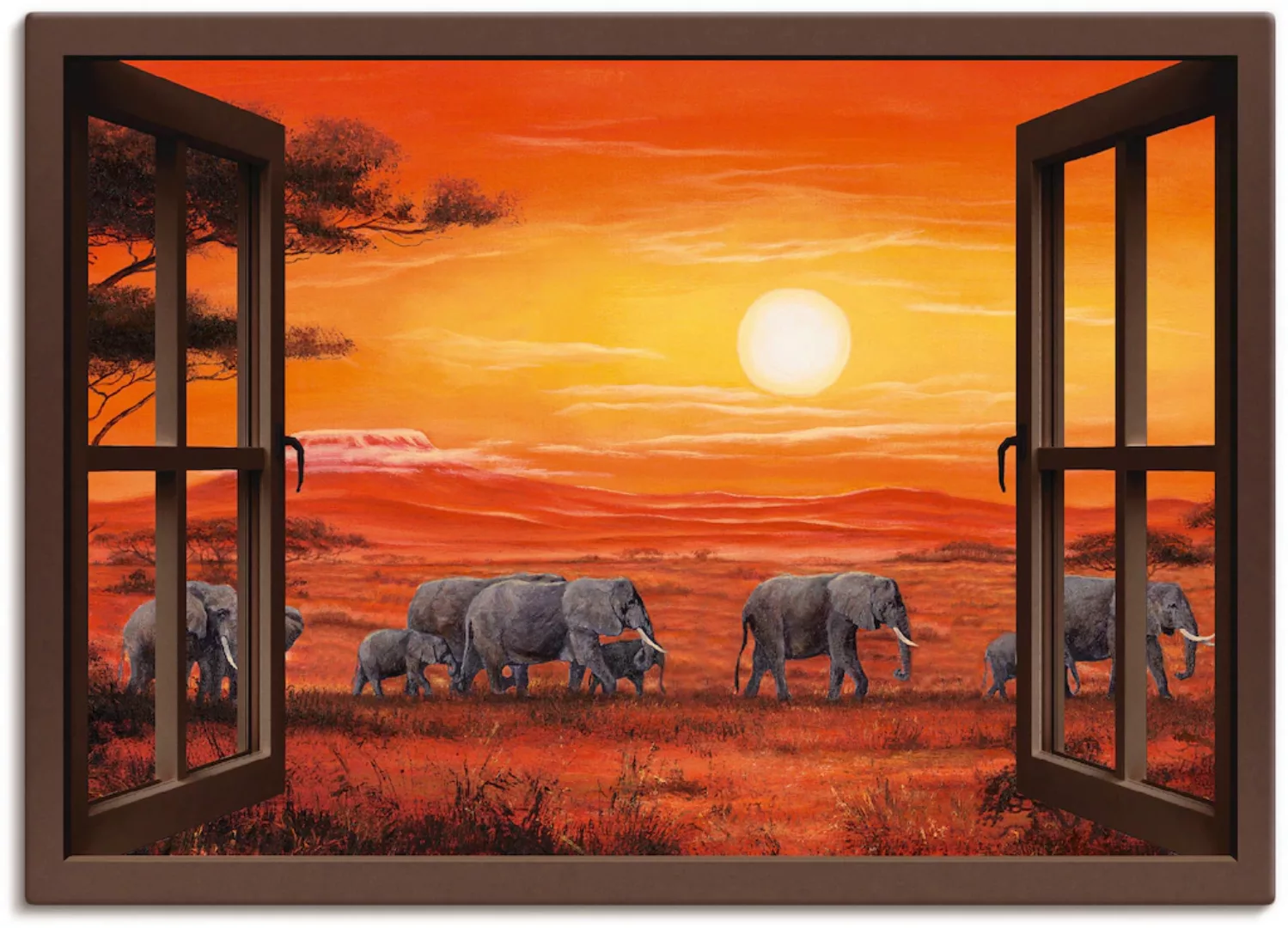 Artland Wandbild »Fensterblick - Elefantenherde«, Fensterblick, (1 St.), al günstig online kaufen