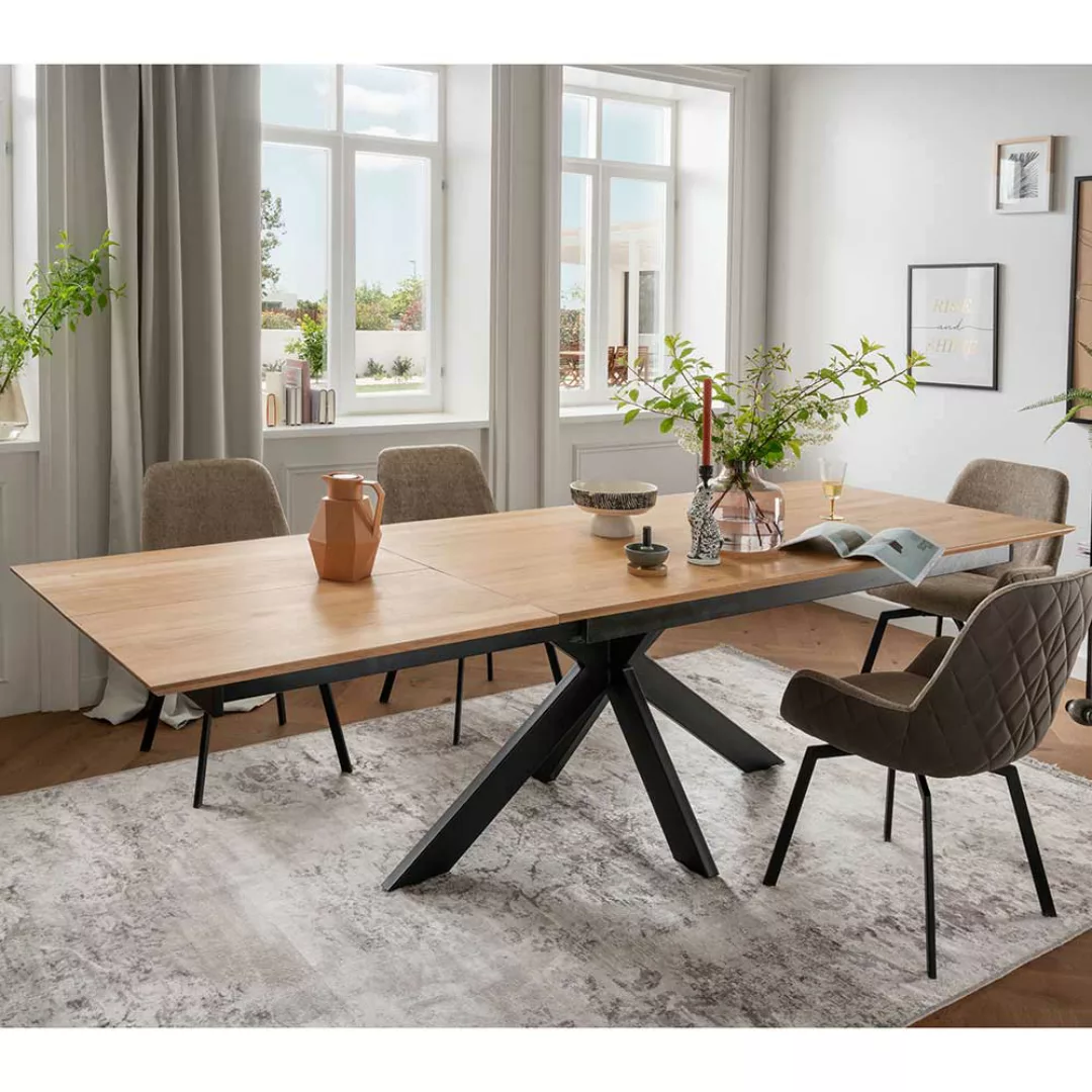 Wildeiche Tisch Esszimmer mit Schweizer Kante Spider Gestell günstig online kaufen