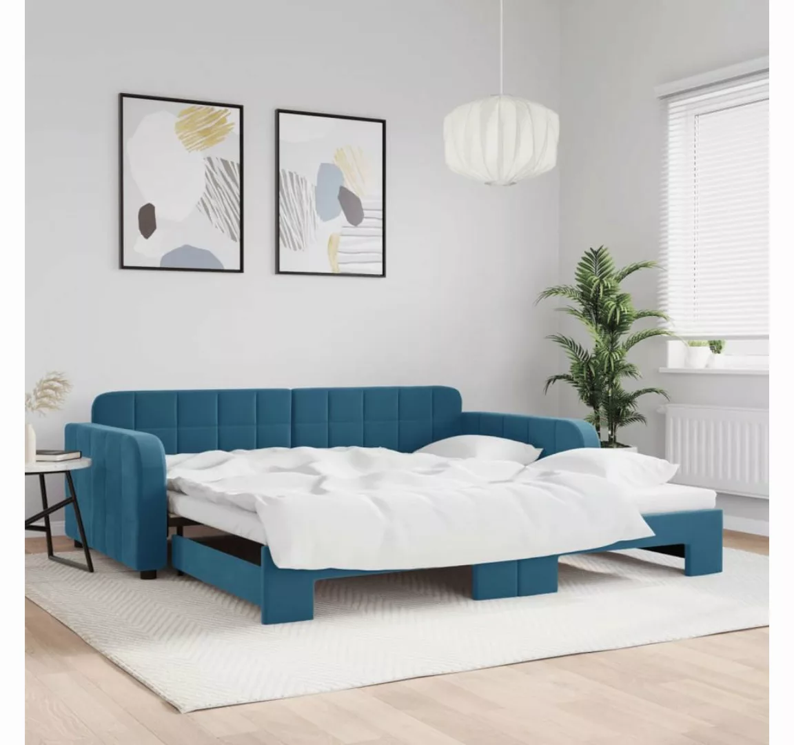 vidaXL Gästebett Gästebett Tagesbett Ausziehbar Blau 100x200 cm Samt Bett B günstig online kaufen