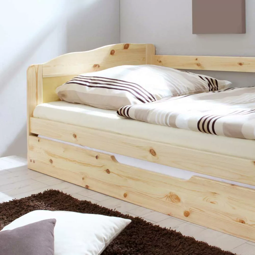Bett mit Bettauszug Kiefer Massivholz günstig online kaufen