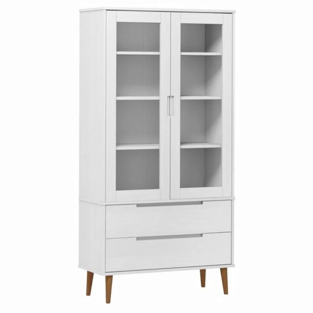 vidaXL Vitrine Vitrinenschrank Weiß 90x35x175 cm Massivholz Kiefer Glas Vit günstig online kaufen