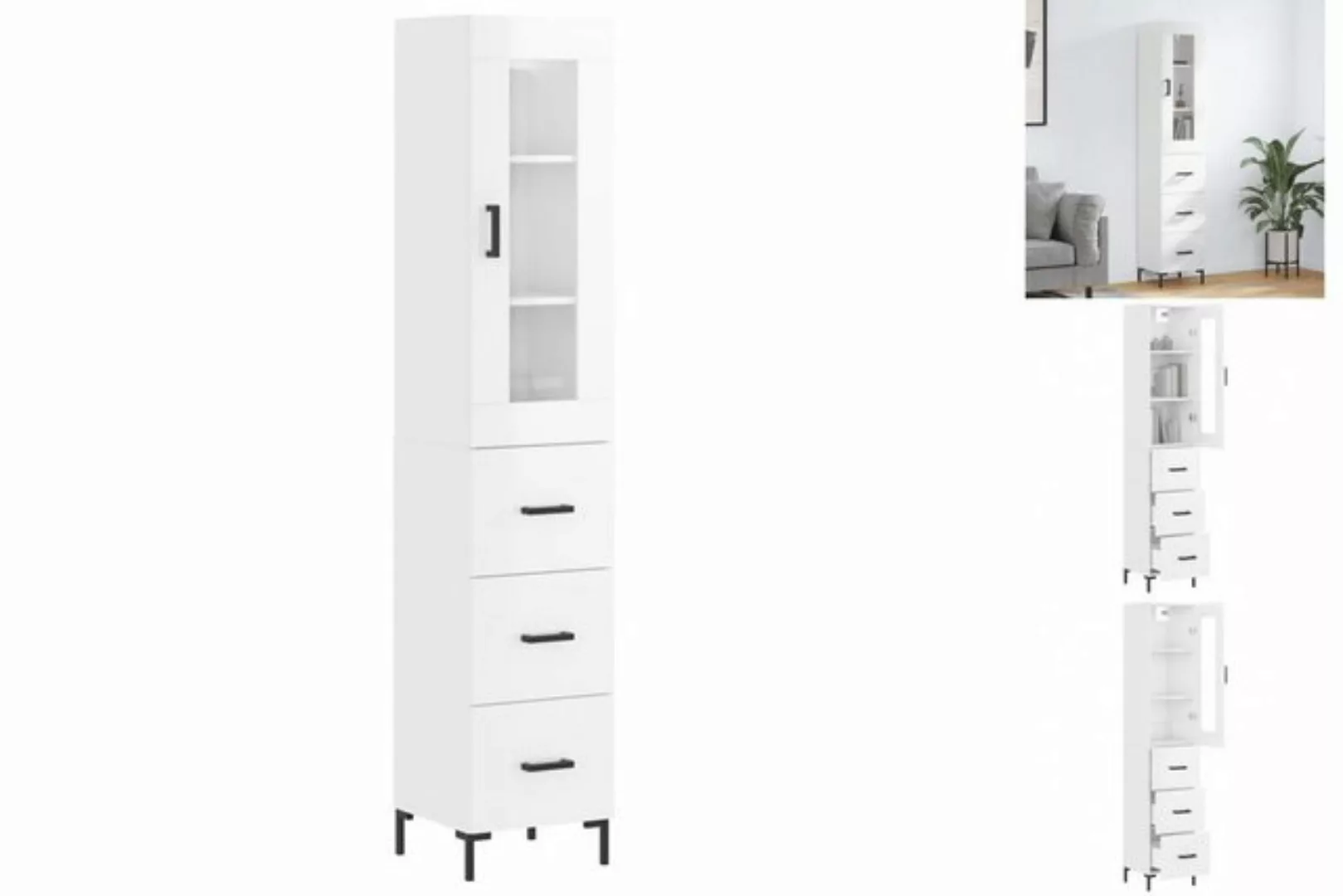 vidaXL Vitrine Highboard Hochglanz-Weiß 34,5x34x180 cm Spanplatte Glas Vitr günstig online kaufen