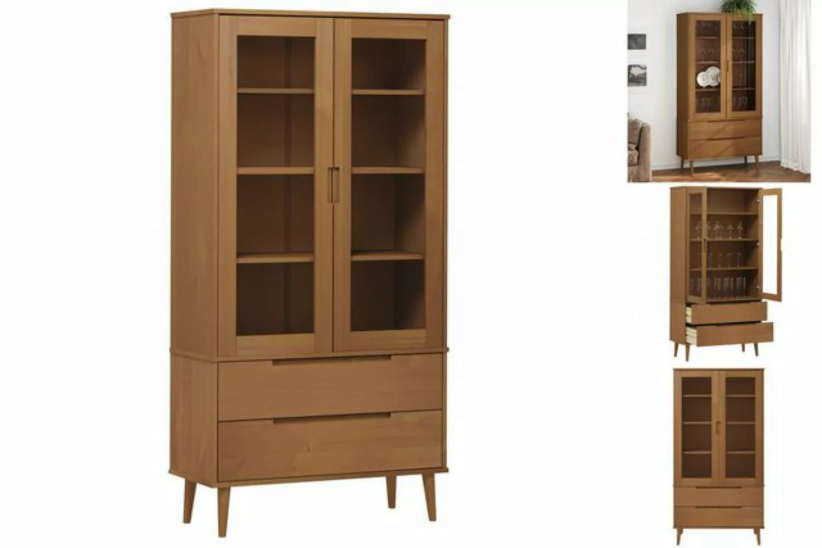 vidaXL Vitrine Vitrinenschrank MOLDE Braun 90x35x175 cm Massivholz Kiefer günstig online kaufen