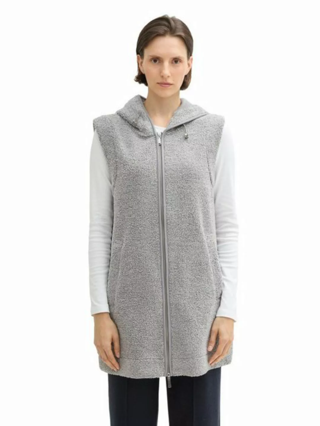 TOM TAILOR Sweatshirt Sweatshirt long teddy vest, medium silver grey melang günstig online kaufen