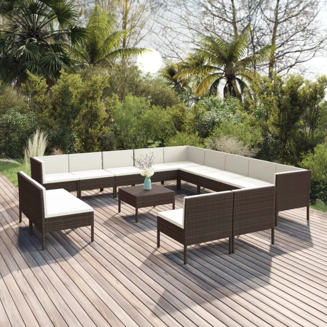 14-tlg. Garten-lounge-set Mit Auflagen Poly Rattan Braun günstig online kaufen