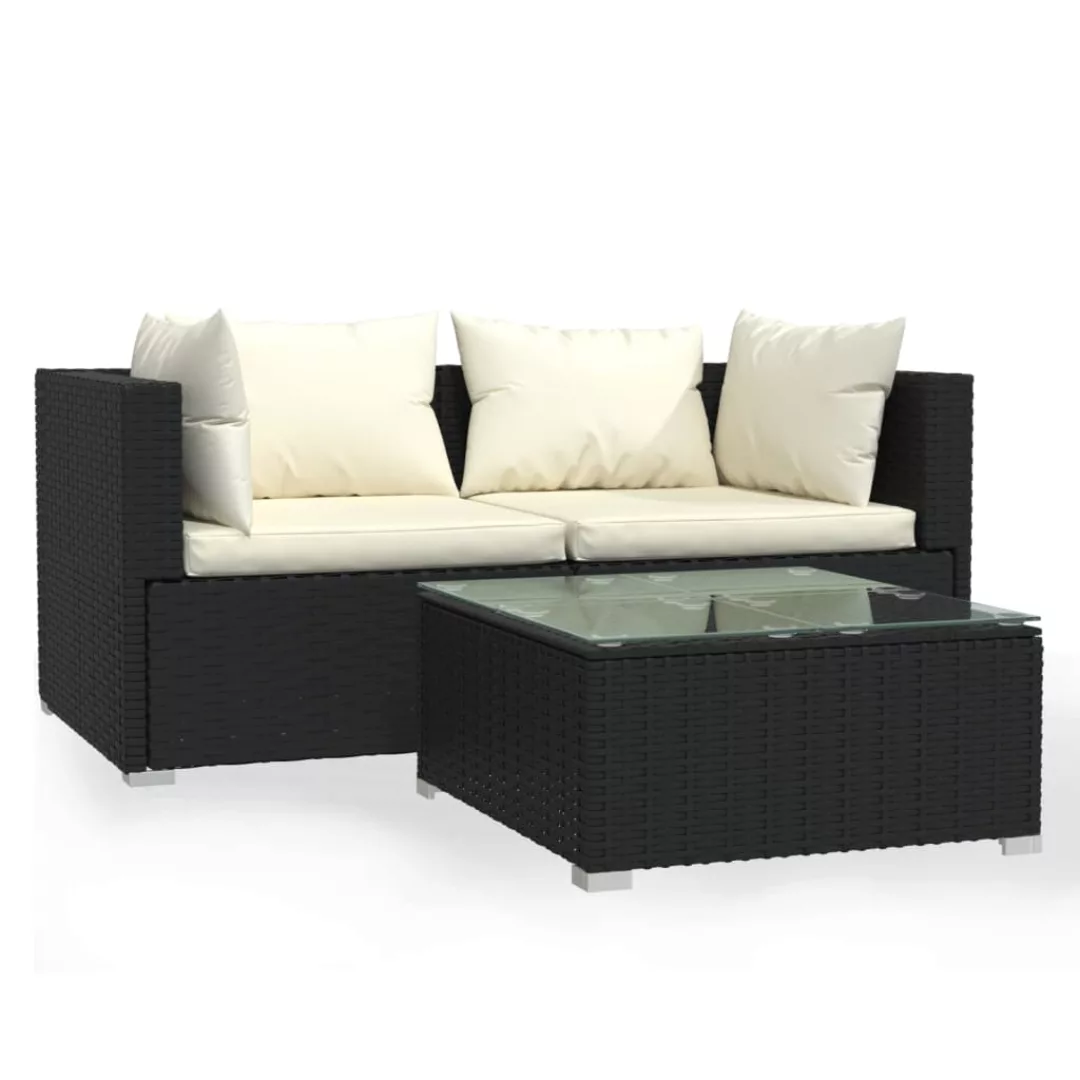 Vidaxl 3-tlg. Garten-lounge-set Mit Auflagen Schwarz Poly Rattan günstig online kaufen
