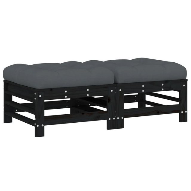 vidaXL Sofaelement Gartenhocker mit Kissen 2 Stk. Schwarz Massivholz Kiefer günstig online kaufen