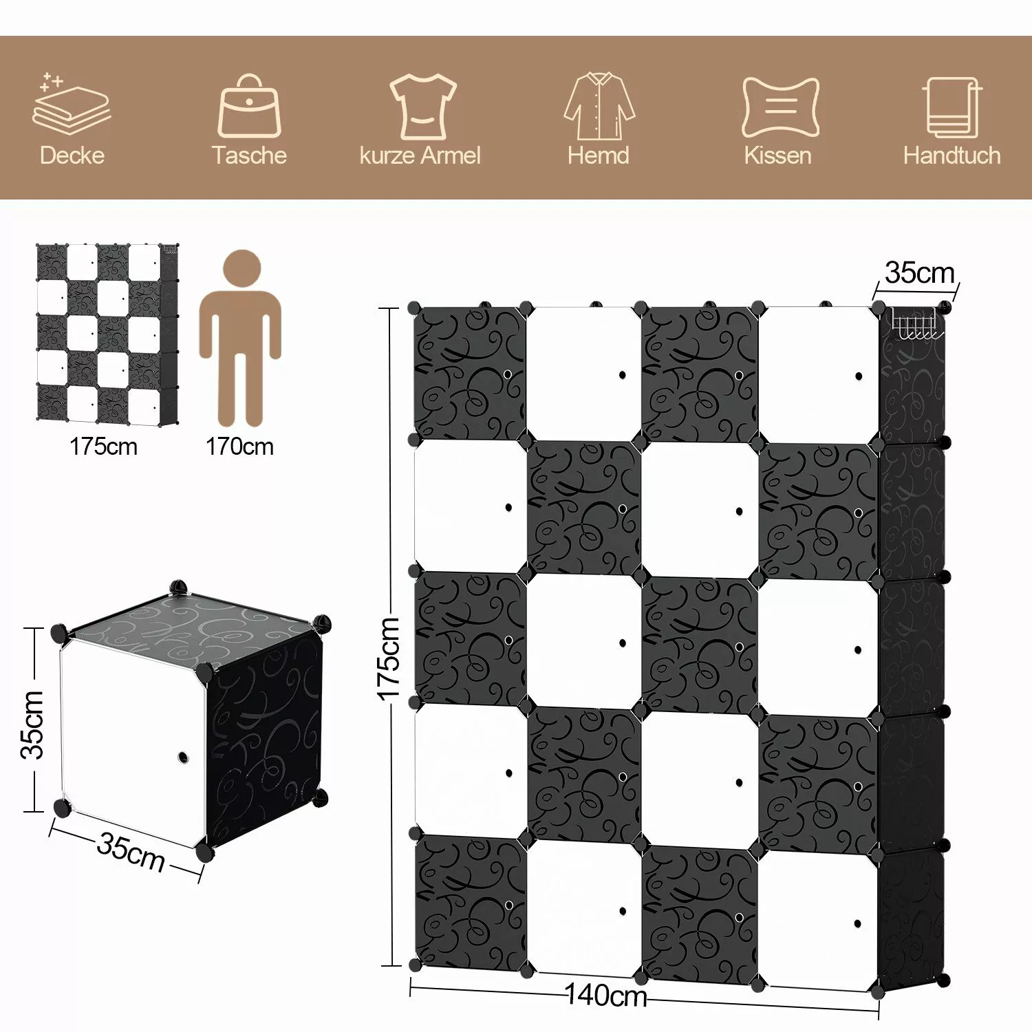 Clanmacy Kleiderschrank DIY Kombischrank Tragbarer Regalsystem günstig online kaufen