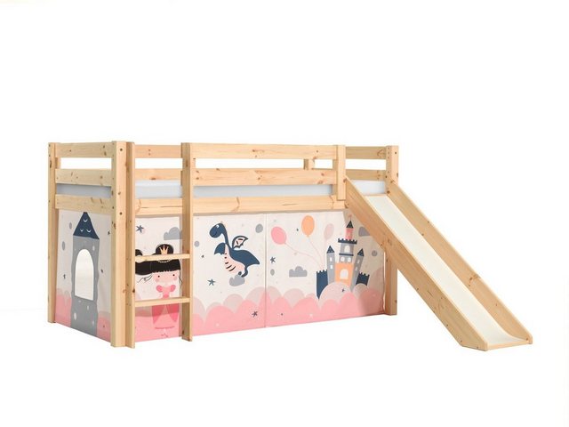 Natur24 Kinderbett Halbhohes Bett Pino Drache mit Rutsche und Textilset Kie günstig online kaufen