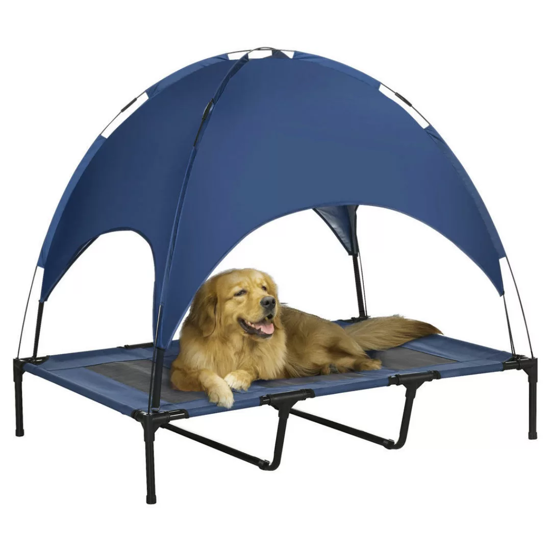 PawHut Haustierbett mit Baldachin  Erhöhtes Outdoor Hundebett mit UV-Schutz günstig online kaufen