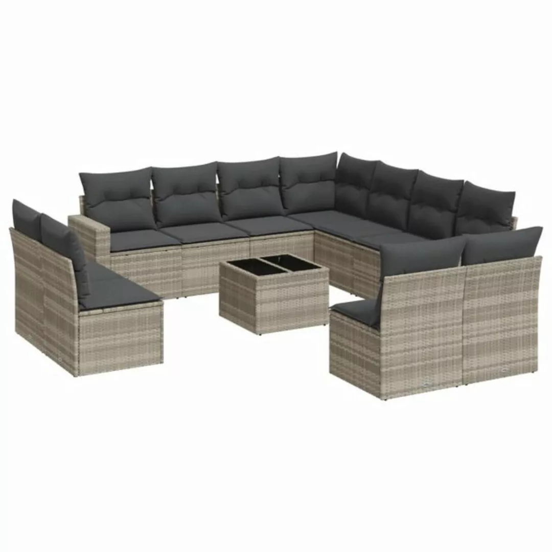 vidaXL Sofaelement 12-tlg. Garten-Sofagarnitur mit Kissen Hellgrau Poly Rat günstig online kaufen