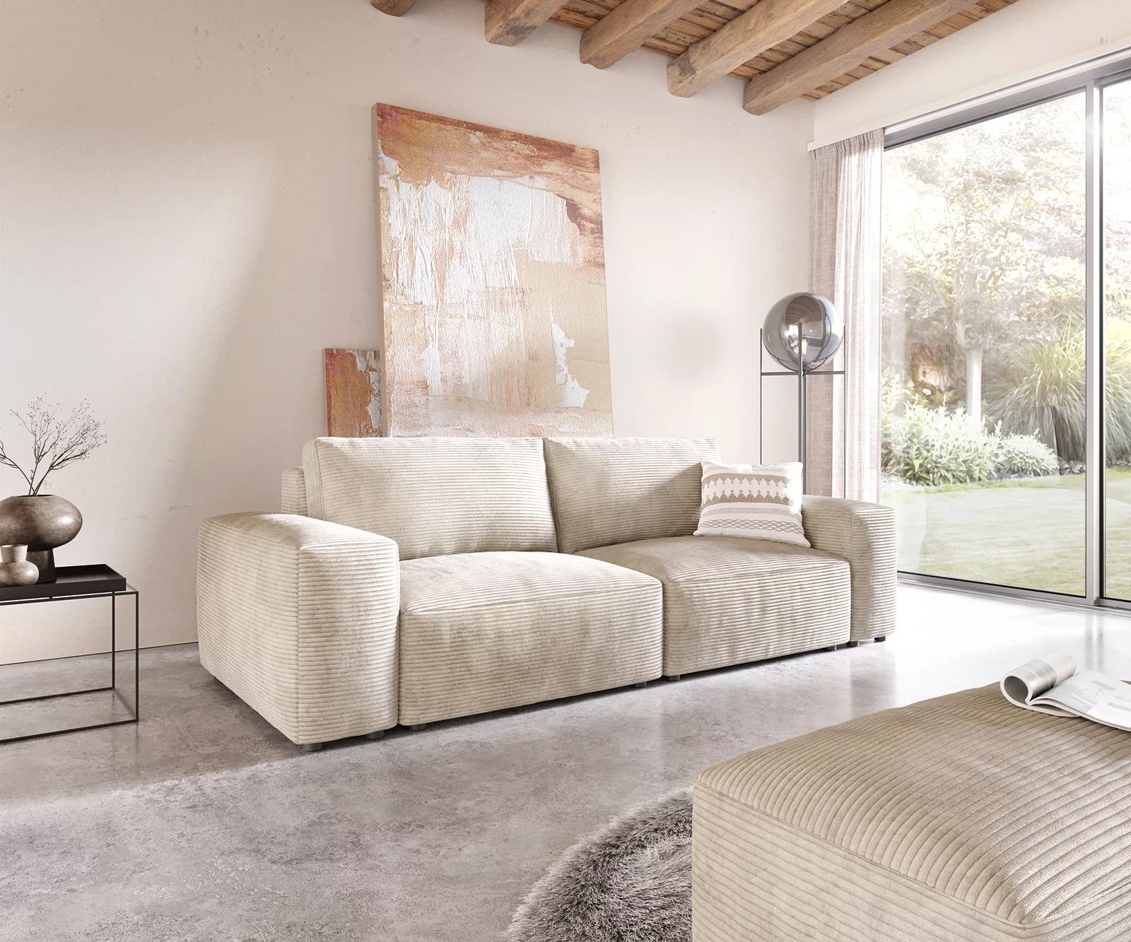 DELIFE Big-Sofa Lanzo, L Lederimitat Vintage Anthrazit 260x110 cm mit Hocke günstig online kaufen