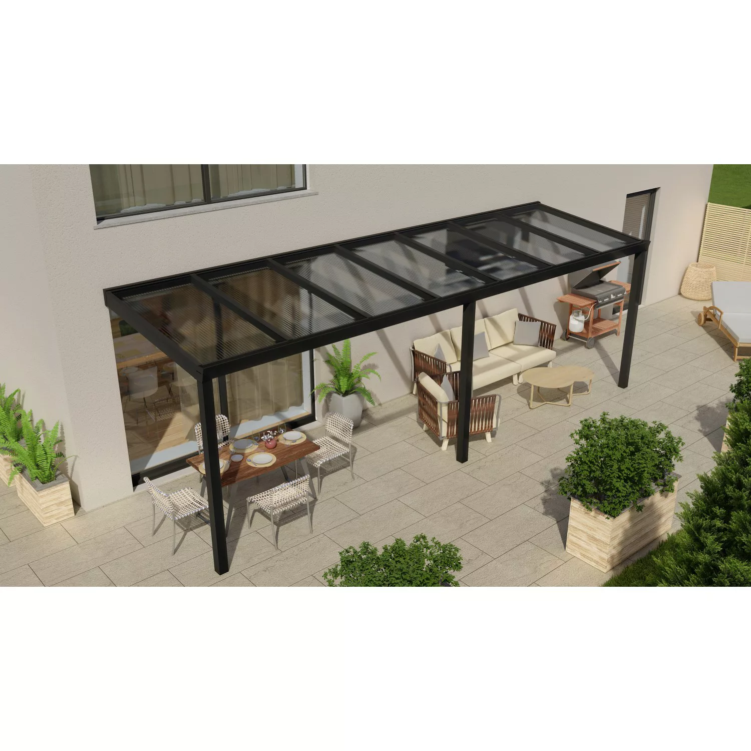 Terrassenüberdachung Professional 700 cm x 250 cm Schwarz Struktur PC Klar günstig online kaufen
