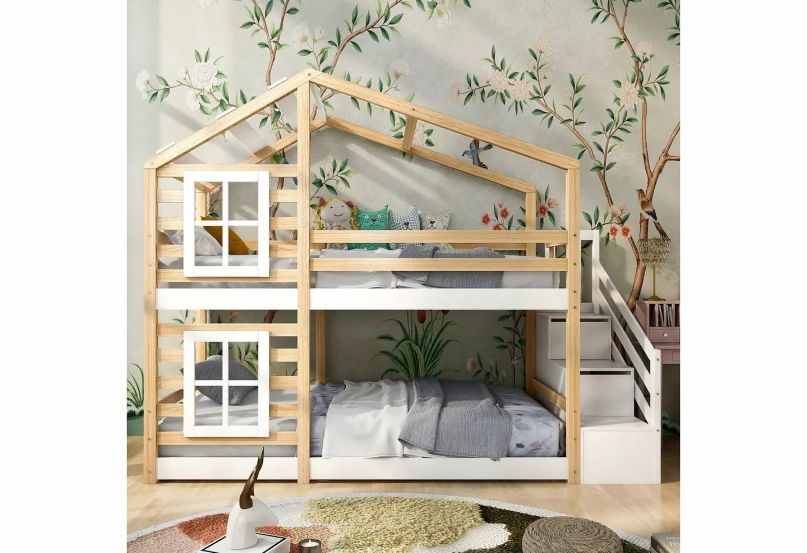 Fangqi Etagenbett 90x200cm Kinderbett Baumhaus mit Schublade und Rausfallsc günstig online kaufen