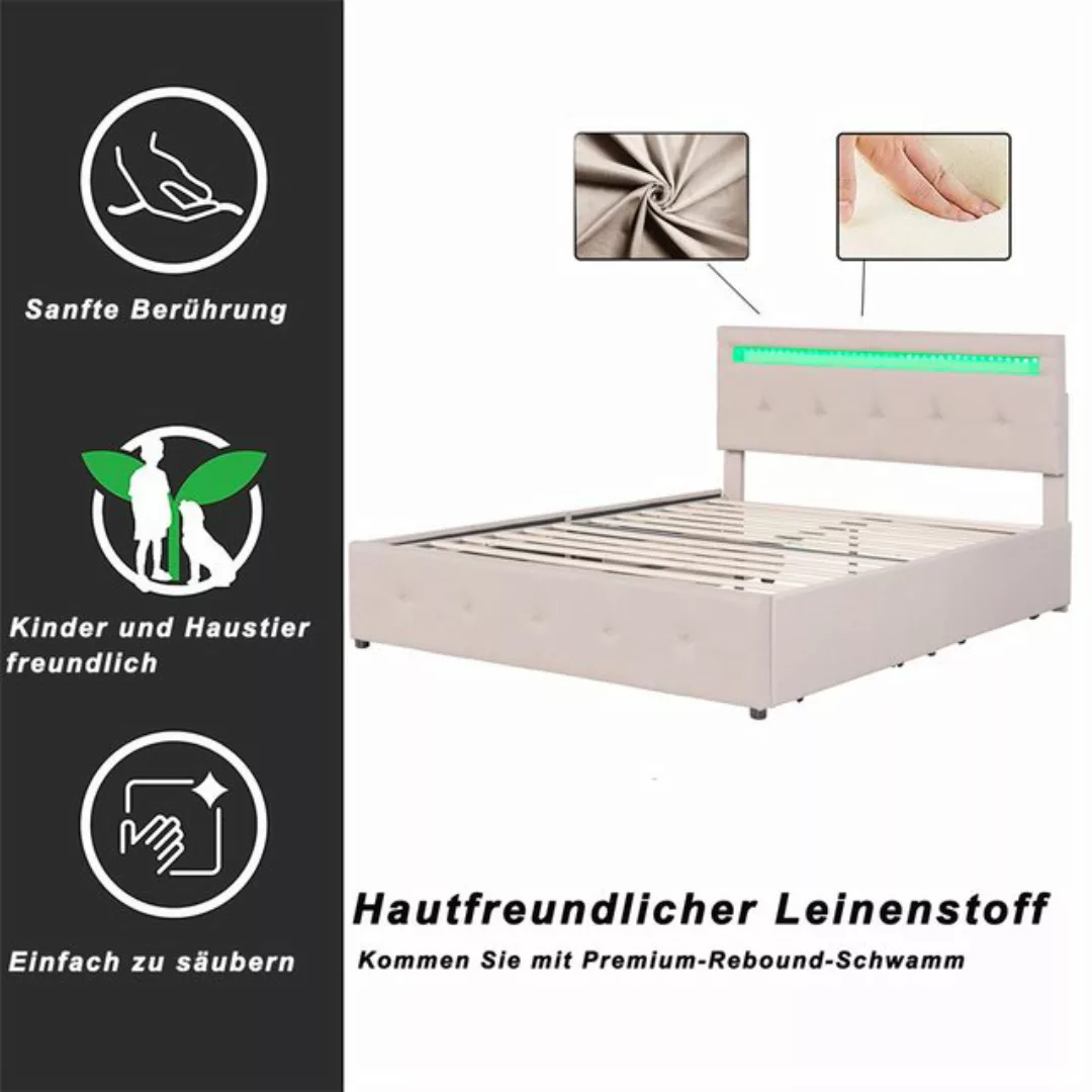 Sweiko Polsterbett mit LED, Lattenrost & Bettkasten auf Rollen, (Einzelbett günstig online kaufen