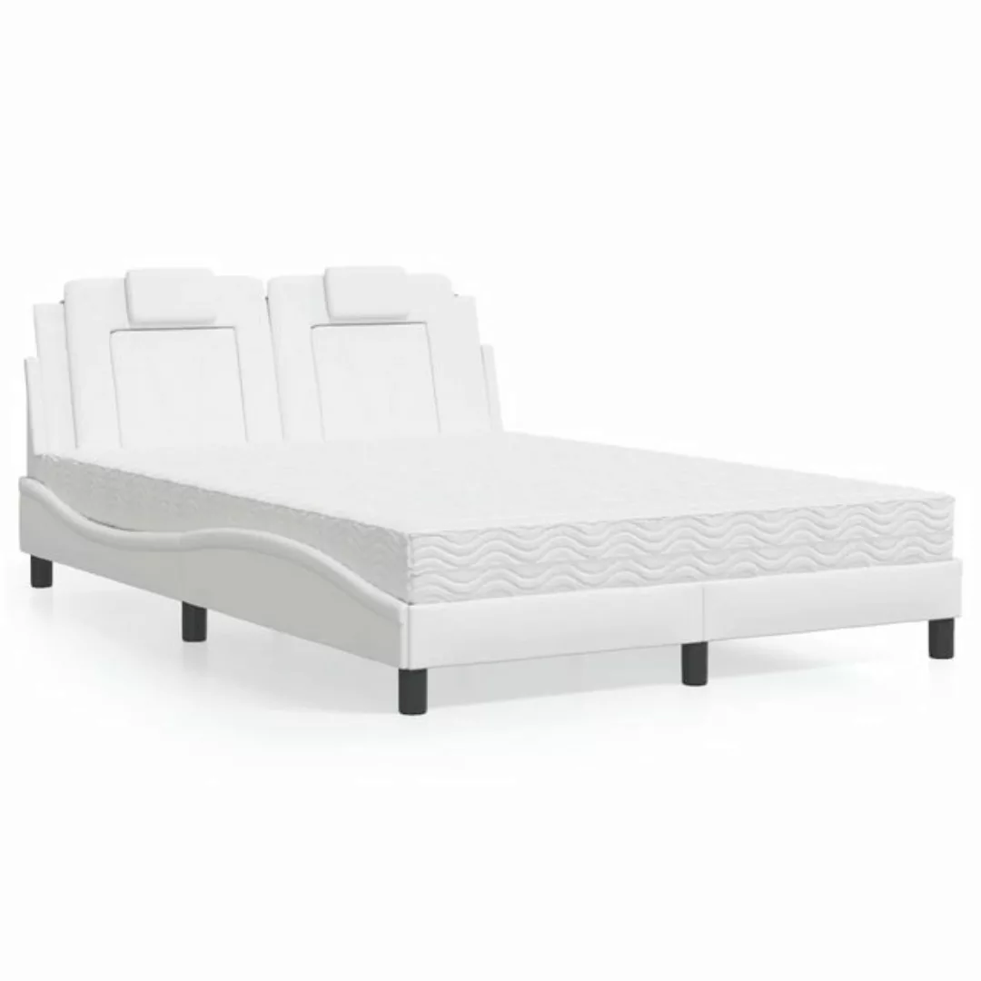 vidaXL Bett, Bett mit Matratze Weiß 140x190 cm Kunstleder günstig online kaufen