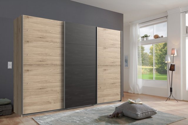 freiraum Schwebetürenschrank Minden in HICKORY OAK DEKOR / STEEL - 270x208x günstig online kaufen