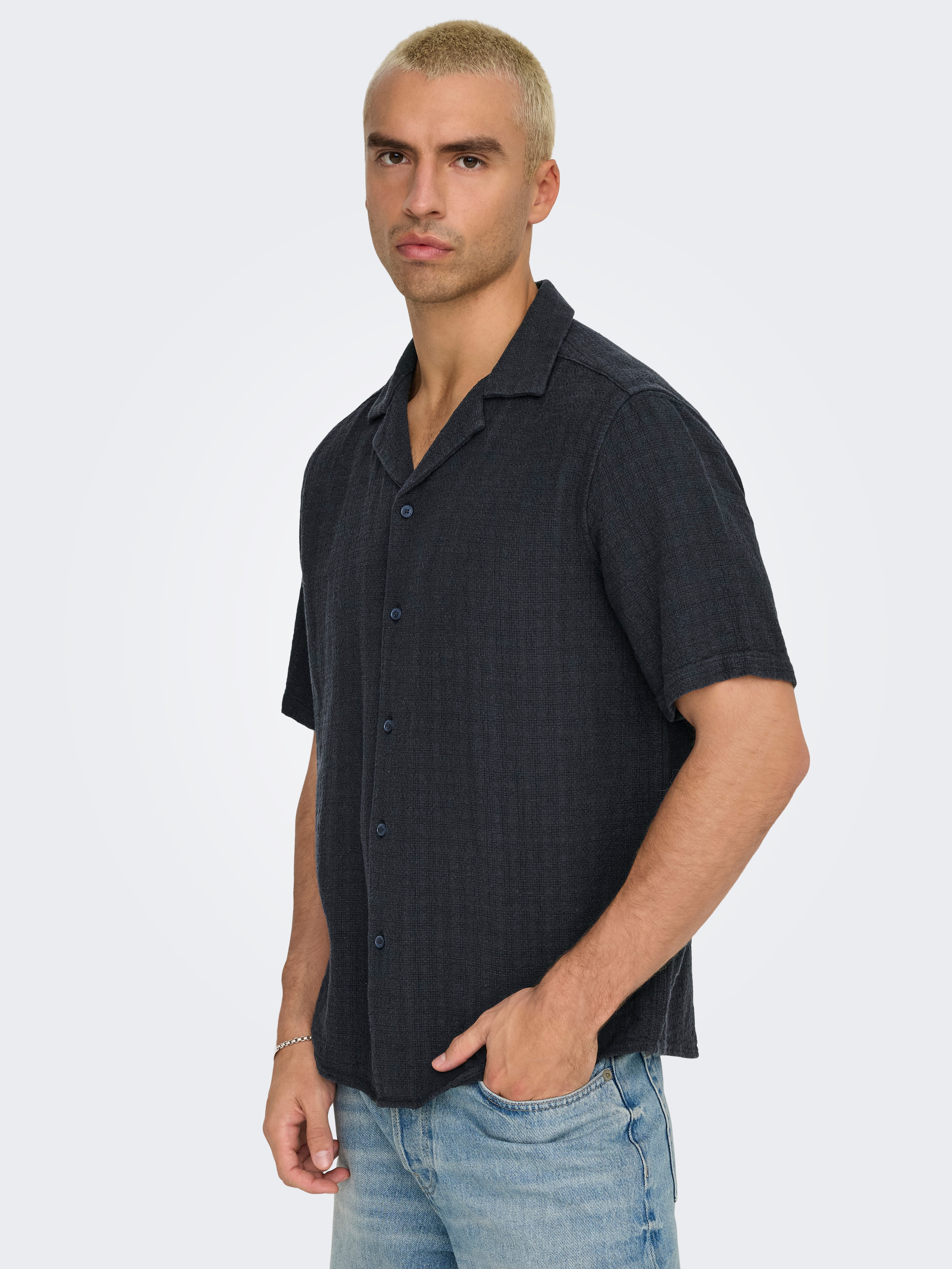 ONLY & SONS Kurzarmhemd "ONSLATHAM RLXSS RESORT LINEN STRUC 0257" günstig online kaufen