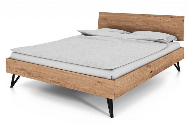 Natur24 Bett Rolo Bett 200x200 cm aus Wildeiche bianco massiv mit Holzkopft günstig online kaufen