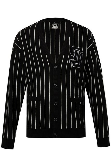 STHUGE Poloshirt STHUGE Strickjacke Nadelstreifen V-Auschnitt Badge günstig online kaufen