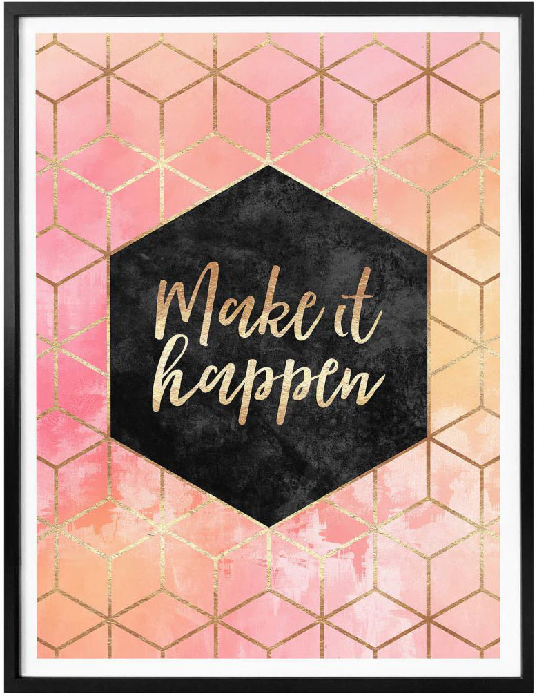 Wall-Art Poster »Make it Happen Gold«, Schriftzug, (1 St.), Poster ohne Bil günstig online kaufen