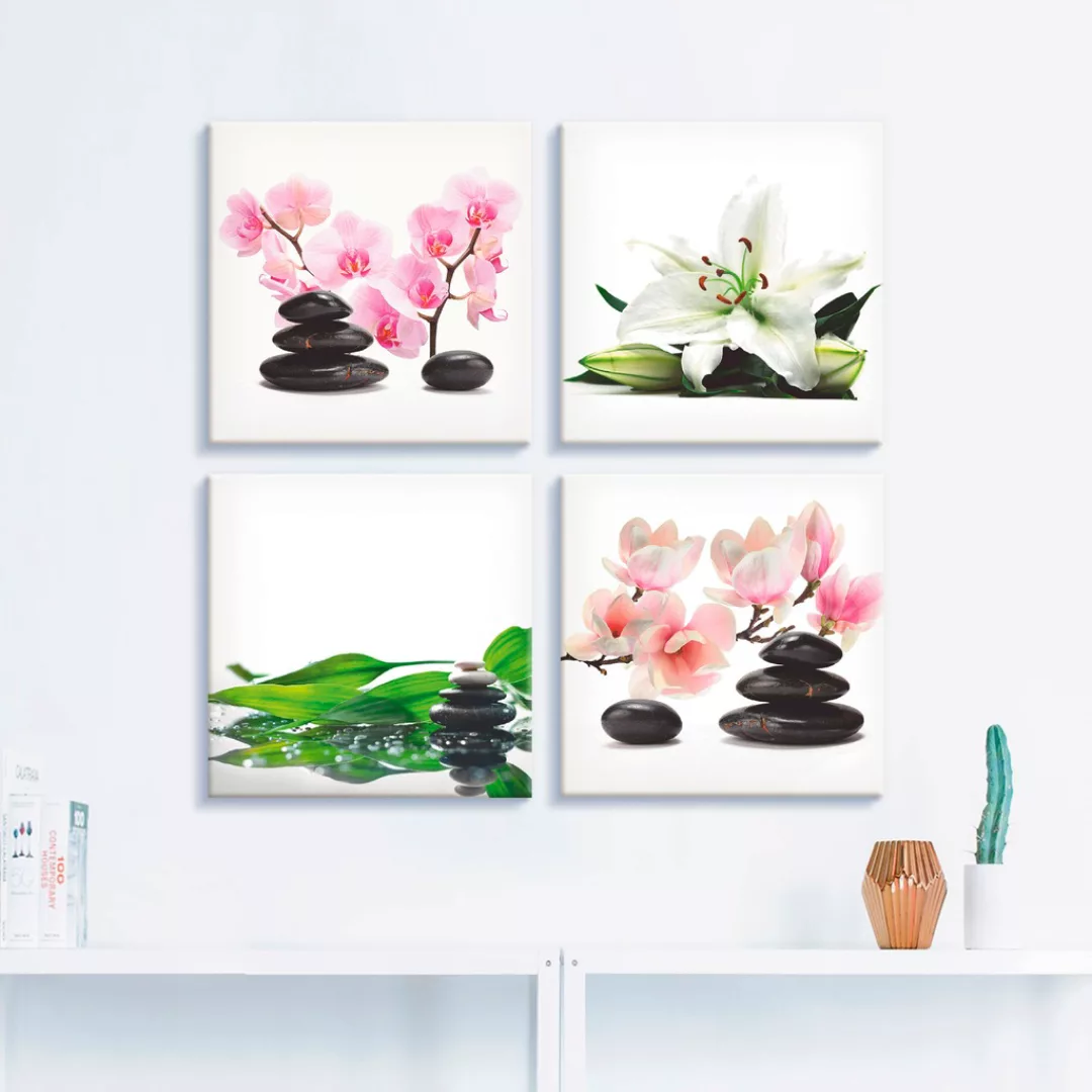 Artland Leinwandbild "Stein Orchidee Lilie Spa Bambus Magnolie", Zen, (4 St günstig online kaufen