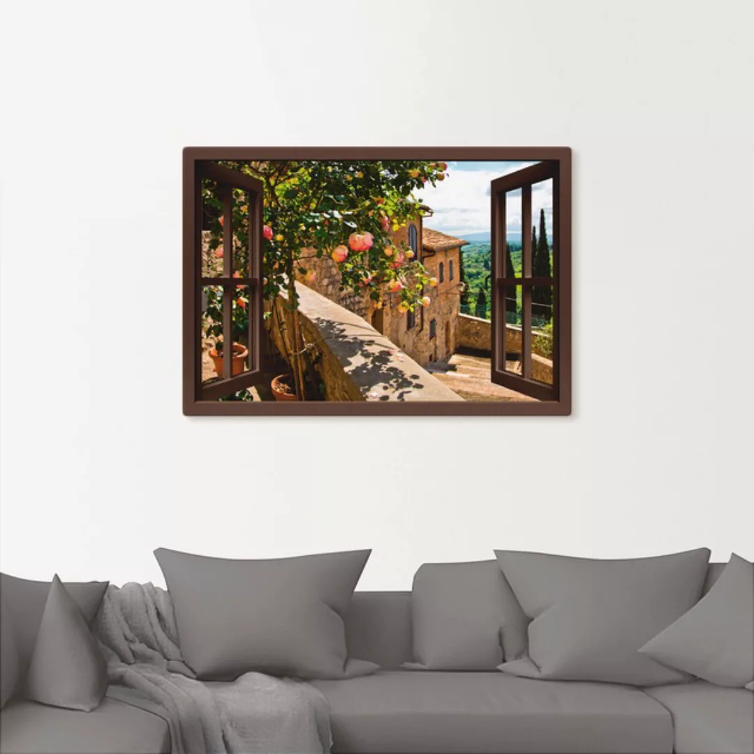 Artland Wandbild »Fensterblick Rosen auf Balkon Toskana«, Garten, (1 St.), günstig online kaufen