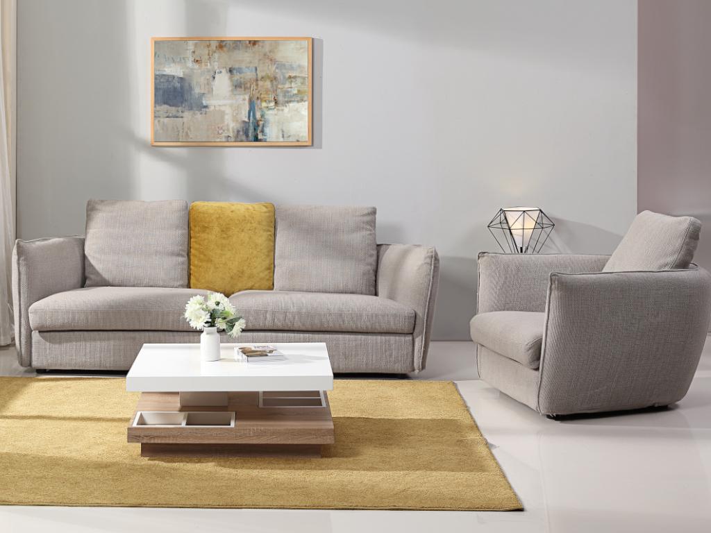 Couchtisch mit drehbarer Tischplatte - MDF - Weiß lackiert & Eichefarben - günstig online kaufen