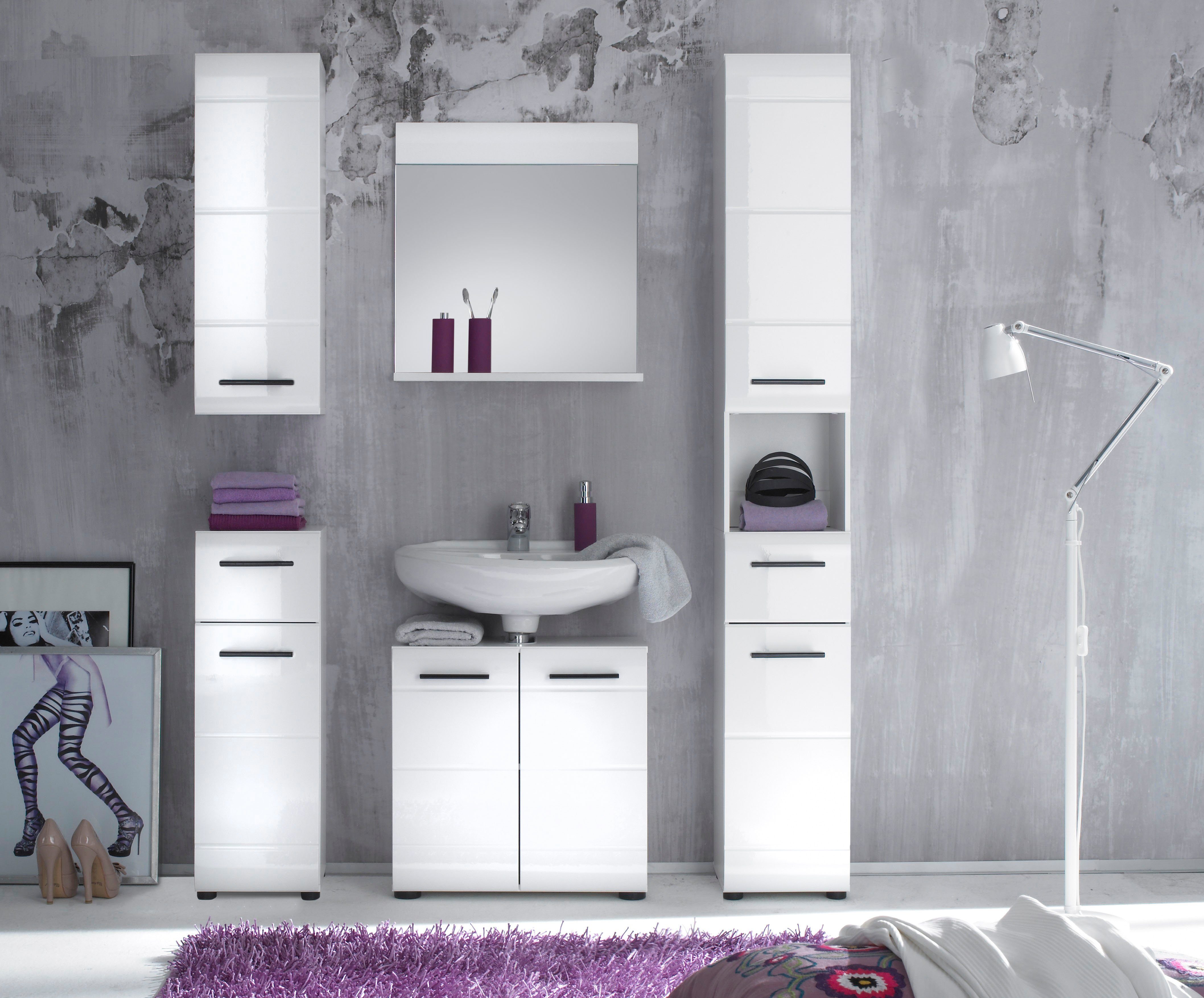 welltime Hochschrank "Sovana", Badezimmerschrank in Hochglanzoptik - (B/T/H günstig online kaufen