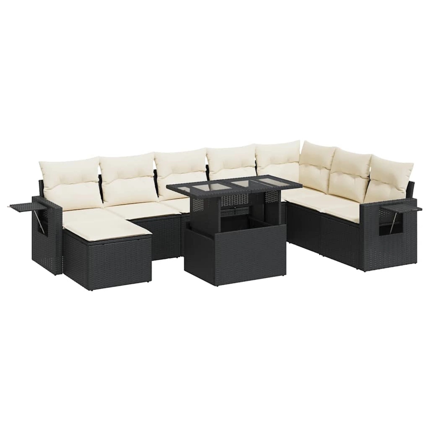 vidaXL 9-Tlg Garten-Sofagarnitur mit Kissen Schwarz Poly Rattan 3326527 günstig online kaufen
