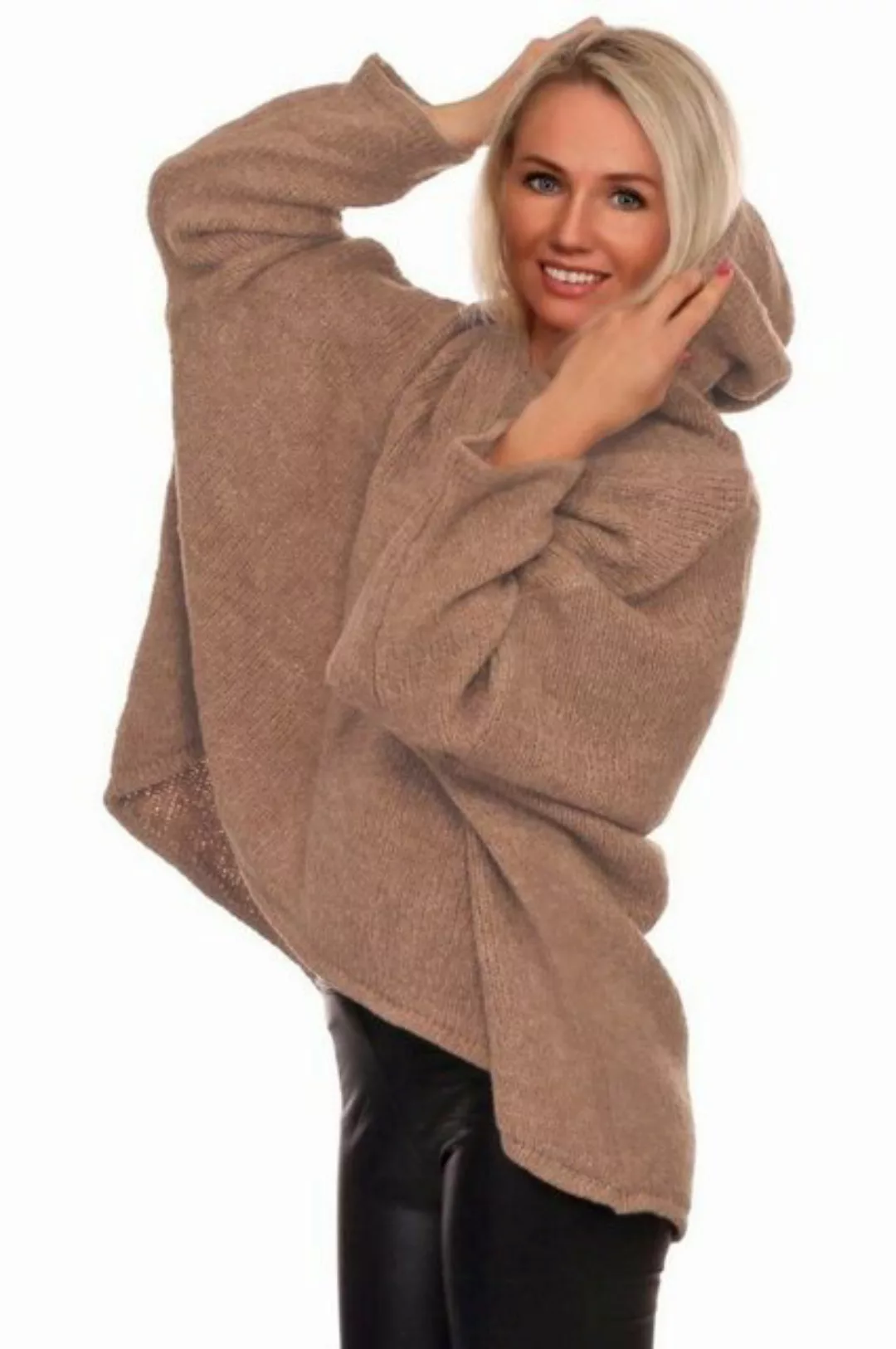 Charis Moda Hoodie Strickpullover asymmetrischer Schnitt im Oversize Look günstig online kaufen