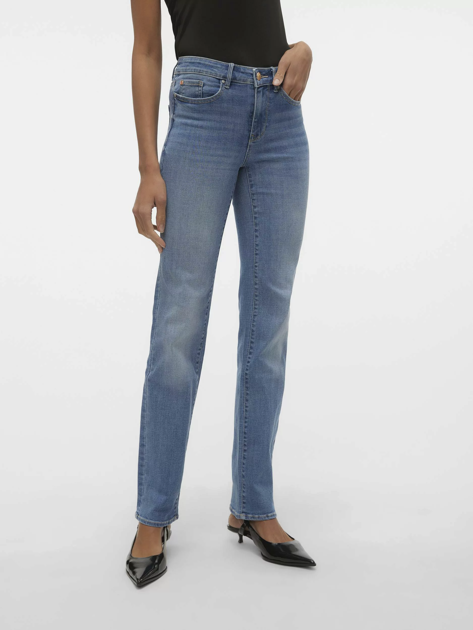 Vero Moda Damen Jeans VMFLASH MR STRAIGHT LI347 GA Straigt Fit - Blau - Med günstig online kaufen