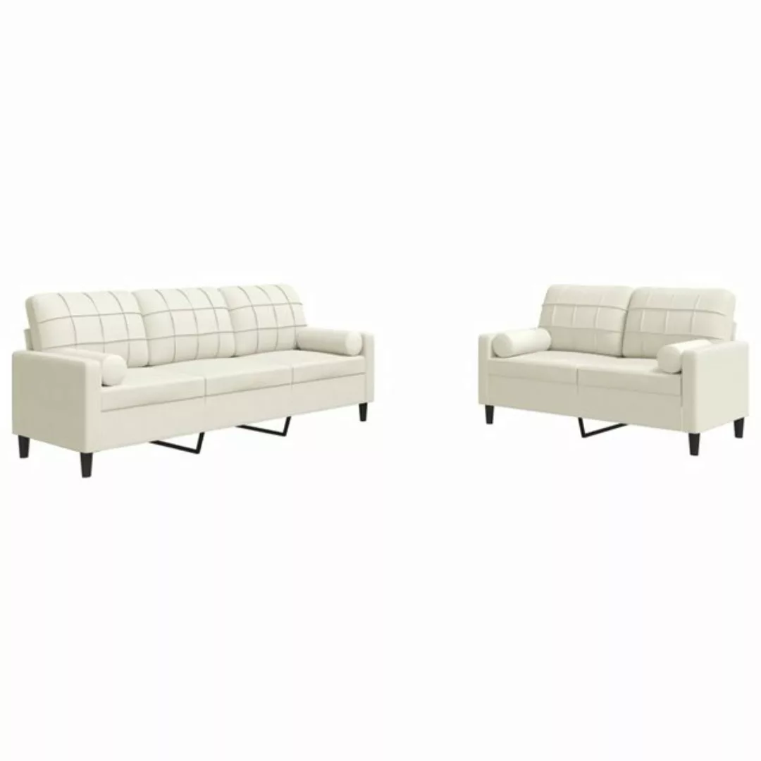 vidaXL Sofa 2-tlg. Sofagarnitur mit Kissen und Nackenrollen Creme Samt günstig online kaufen