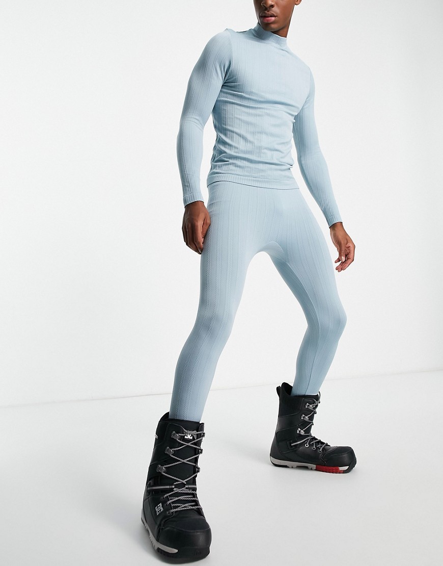 ASOS 4505 – Nahtlose Baselayer-Ski-Leggings aus Strick mit Zopfmuster-Blau günstig online kaufen