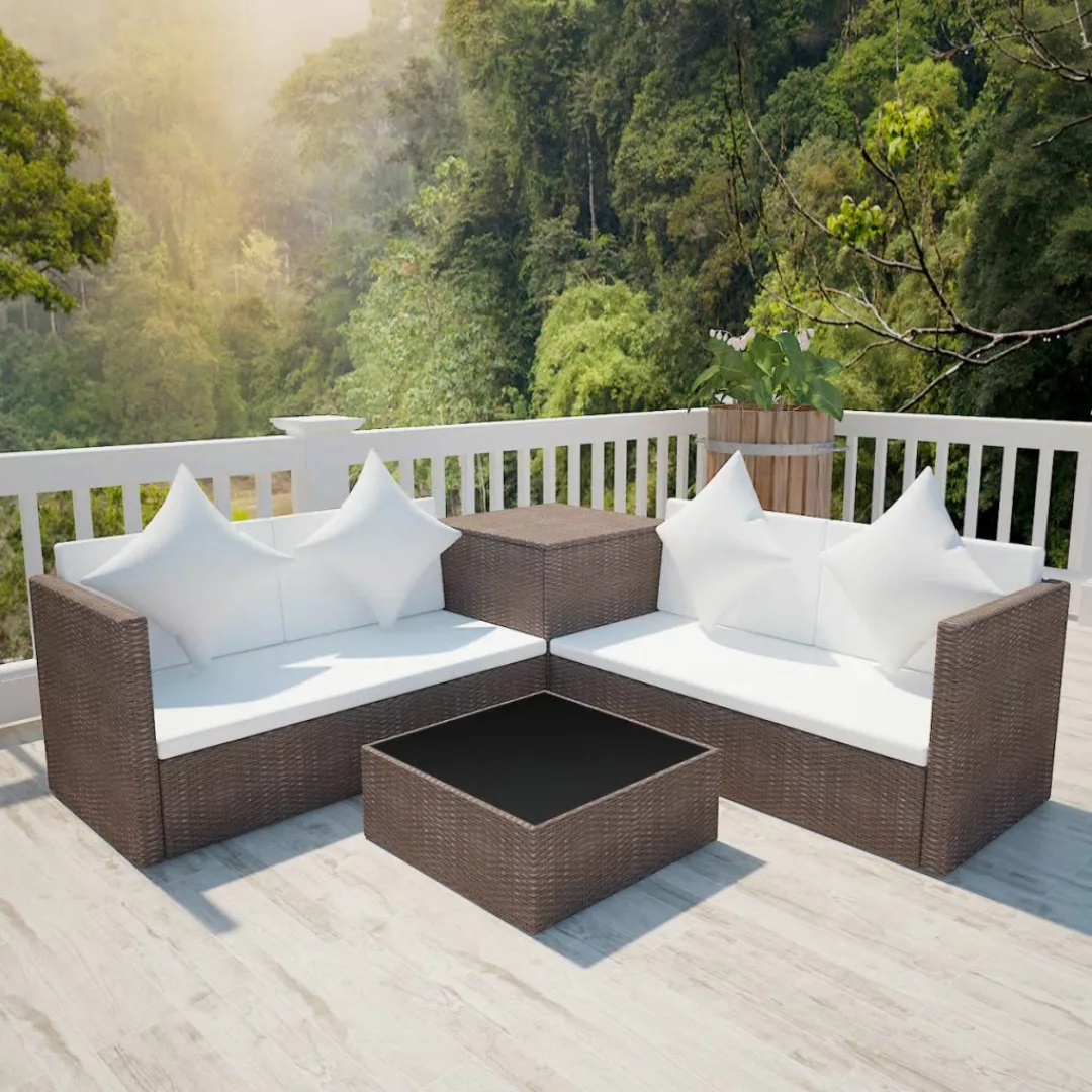 4-tlg. Garten-lounge-set Mit Auflagen Poly Rattan Braun günstig online kaufen