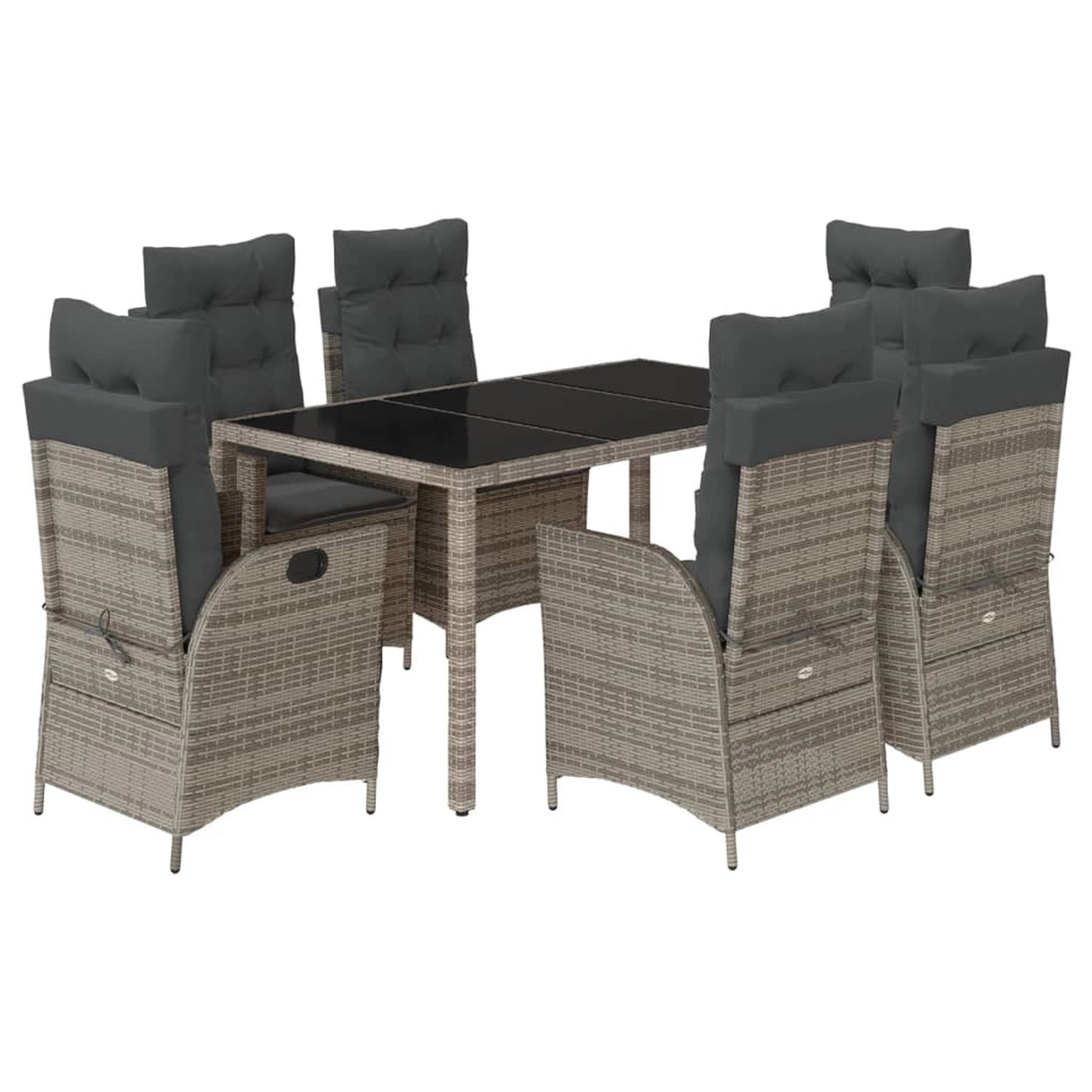 vidaXL 7-Tlg Garten-Essgruppe mit Kissen Grau Poly Rattan 3213080 günstig online kaufen